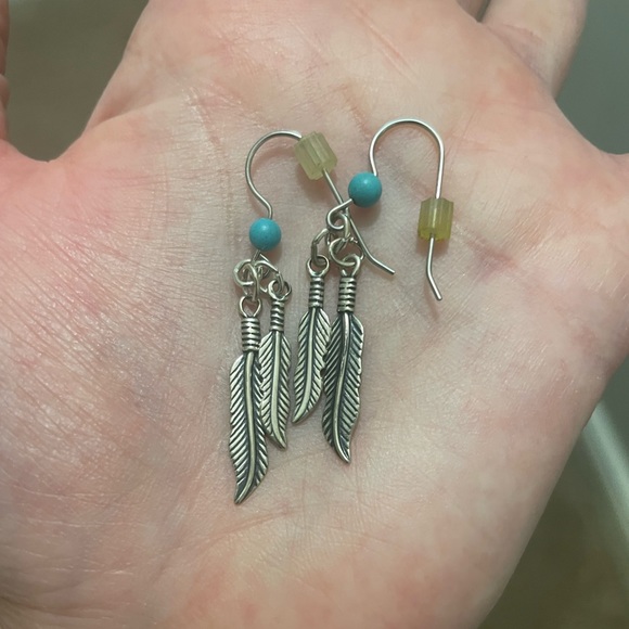 Silver & Turquoise Dangly Feather Earrings (worn once)! - Picture 4 of 6